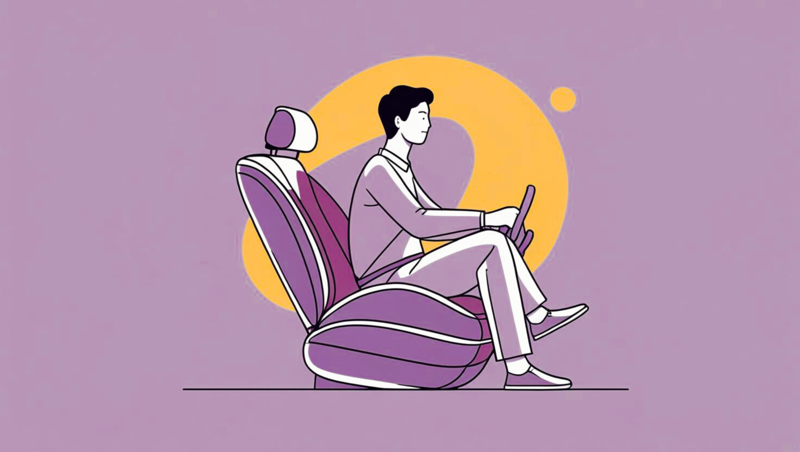 Driver sitting comfortably on an ergonomic car seat cushion designed to reduce back pain and fatigue during long drives.