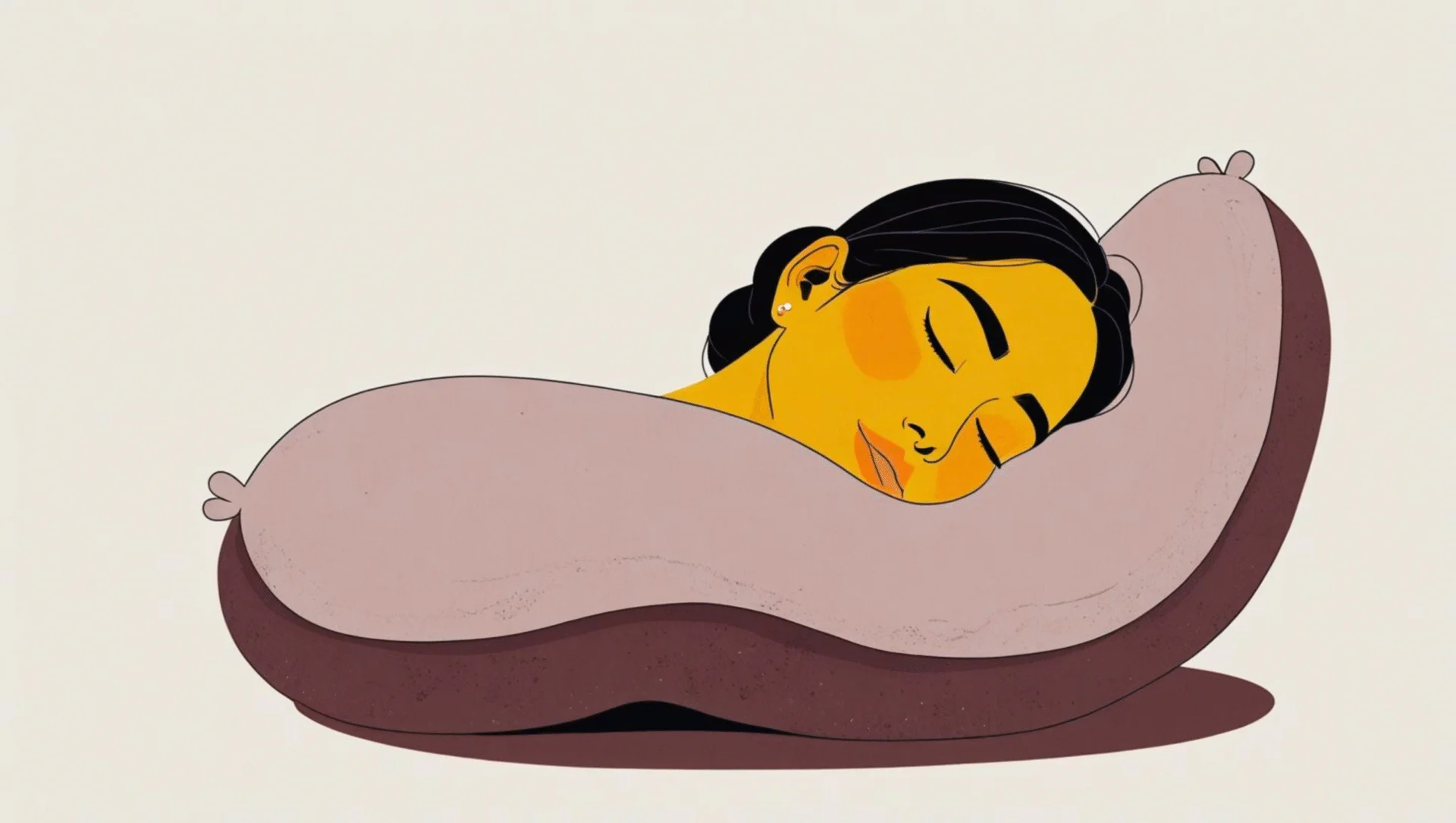 Person lying on a contour cervical pillow that supports the neck and maintains proper spinal alignment during sleep.