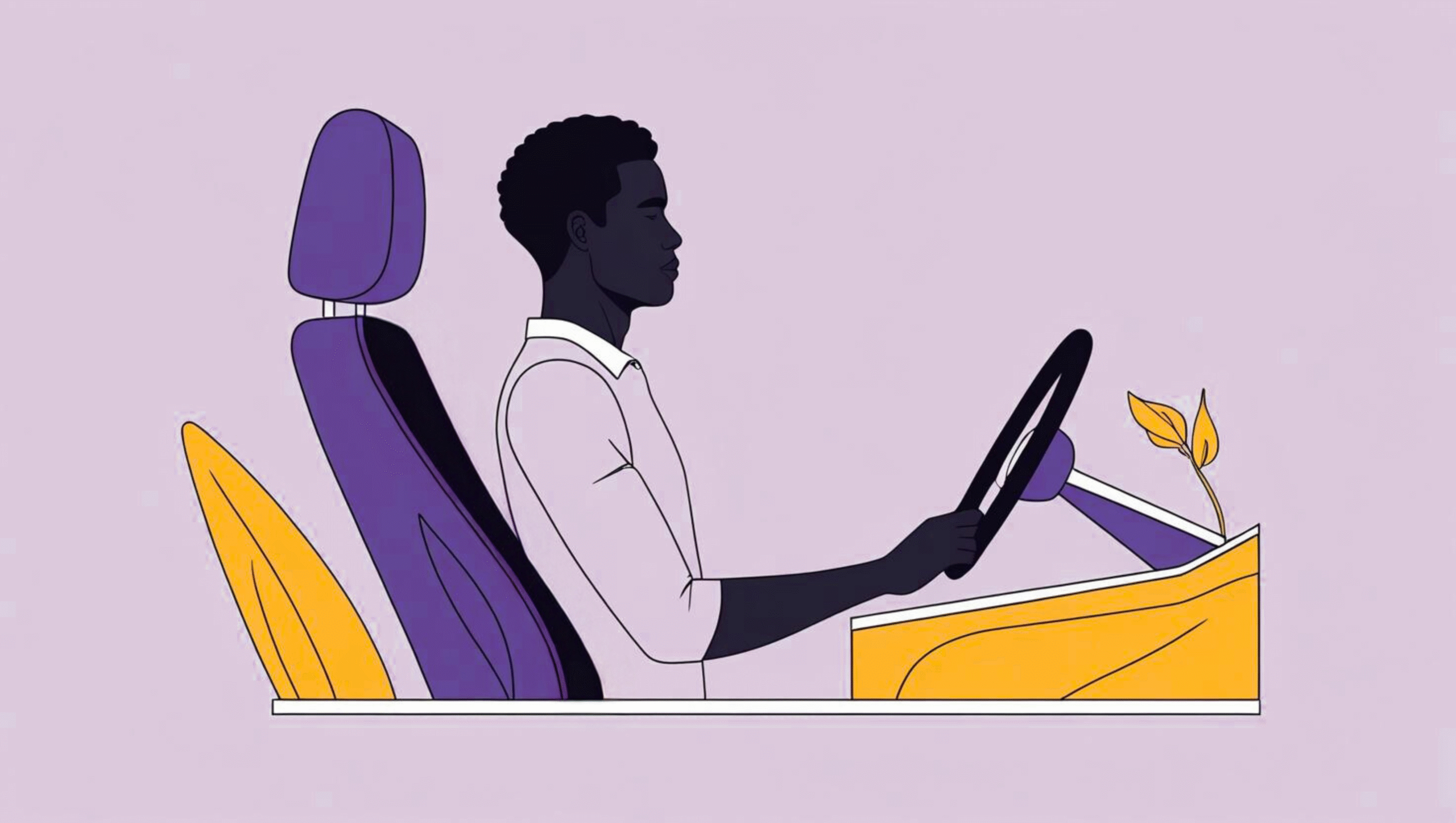 Driver using an ergonomic car backrest that supports the spine and promotes healthy driving posture.