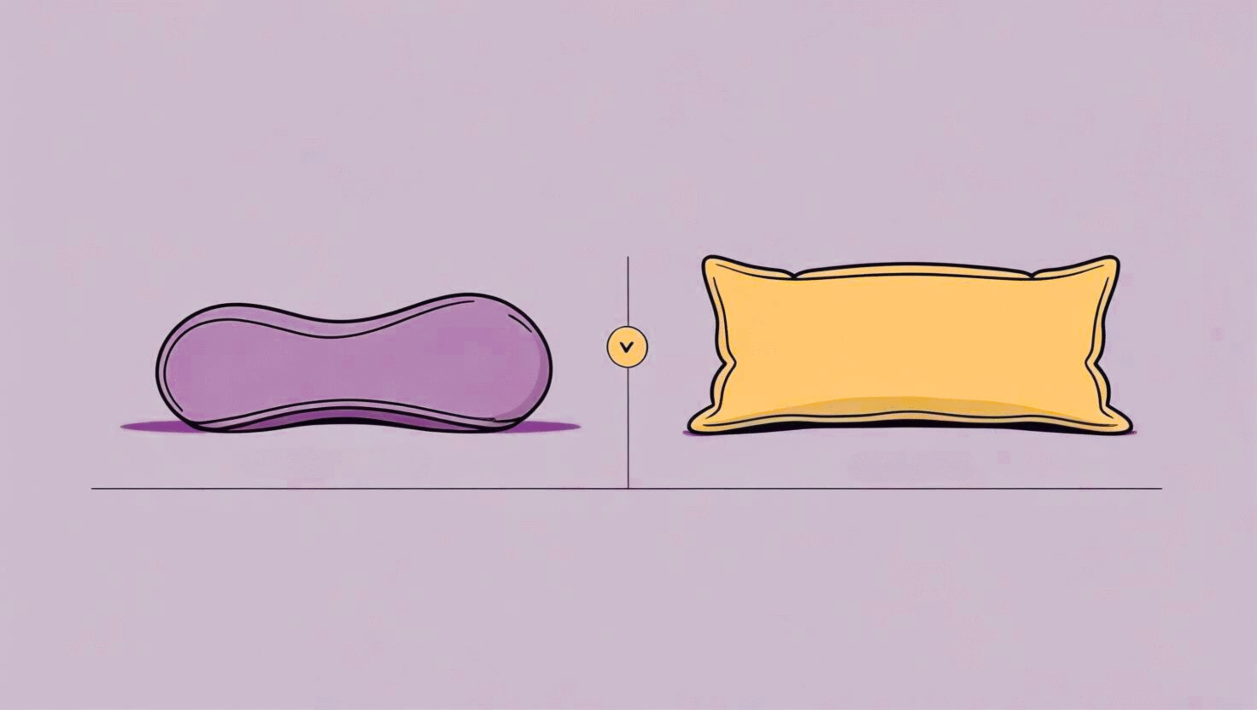 Side-by-side comparison of a contour pillow and a flat pillow Side-by-side comparison of a contour pillow and a flat pillow, highlighting their effects on neck and spine alignment.