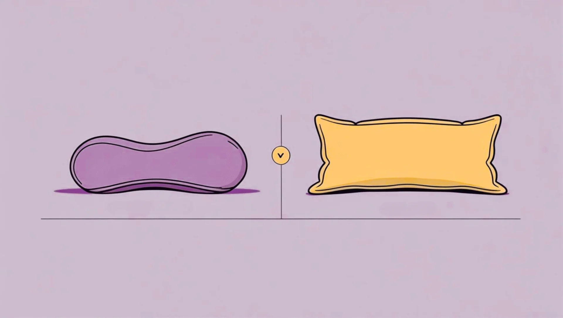 Side-by-side comparison of a contour pillow and a flat pillow Side-by-side comparison of a contour pillow and a flat pillow, highlighting their effects on neck and spine alignment.
