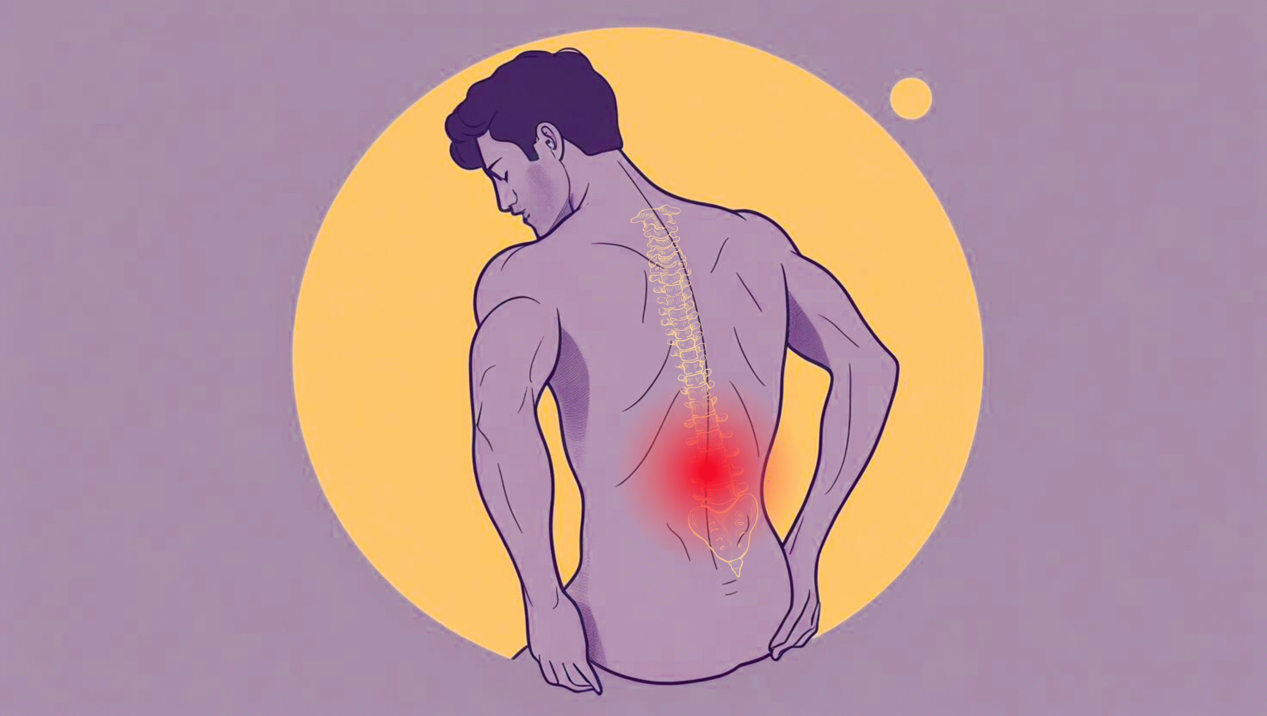 Illustration showing spinal joints affected by osteoarthritis, causing chronic back pain.