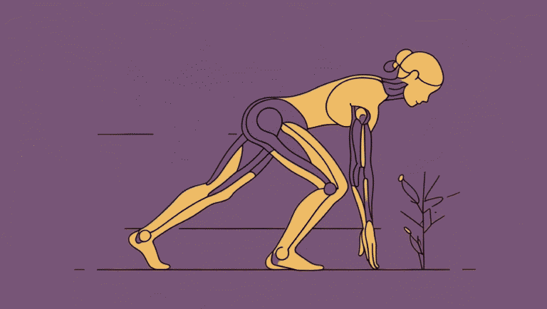 Diagram showing proper spinal alignment, core engagement, and posture principles for overall wellbeing