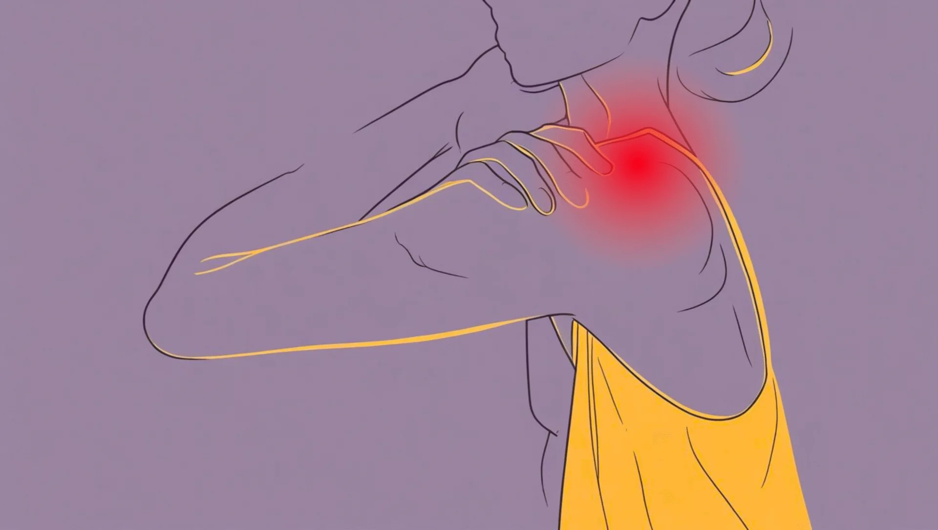 Illustration of the shoulder joint showing stiffness and limited movement caused by frozen shoulder.
