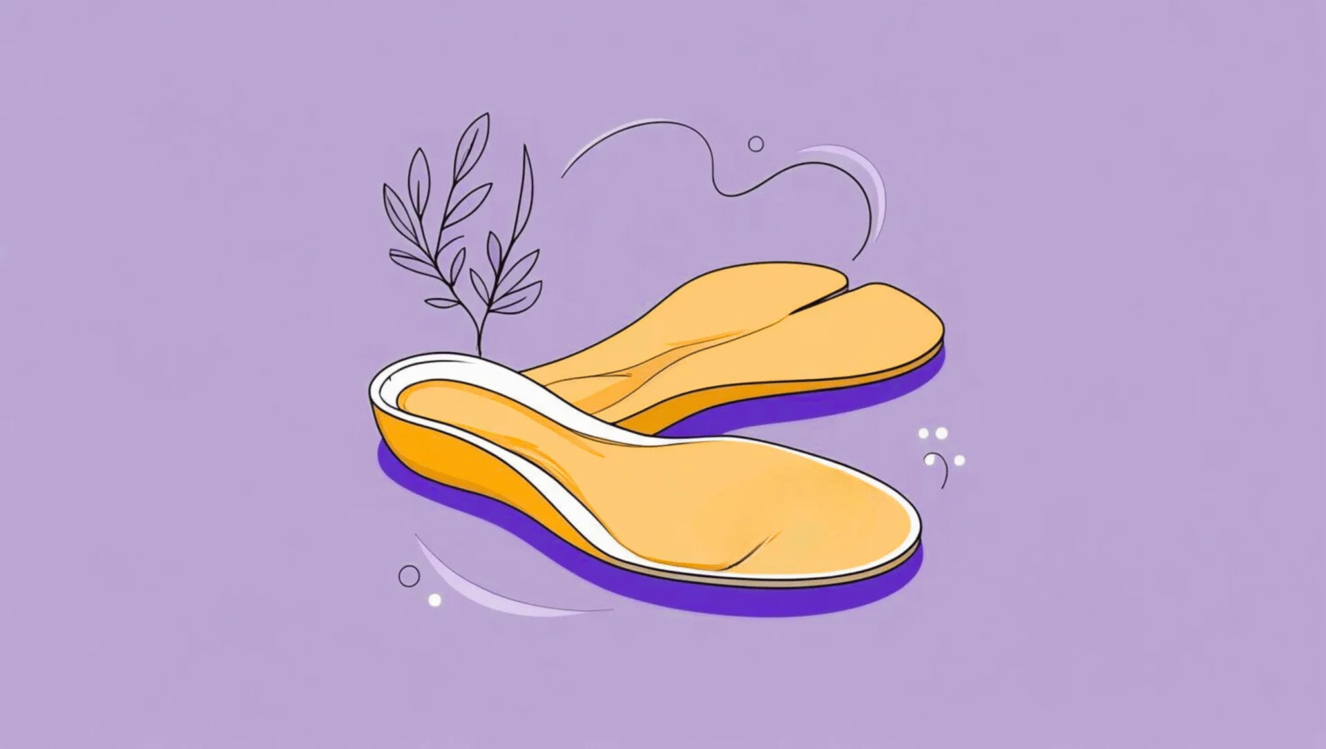 Illustration of feet showing common pain points with insoles providing support for comfort and relief.