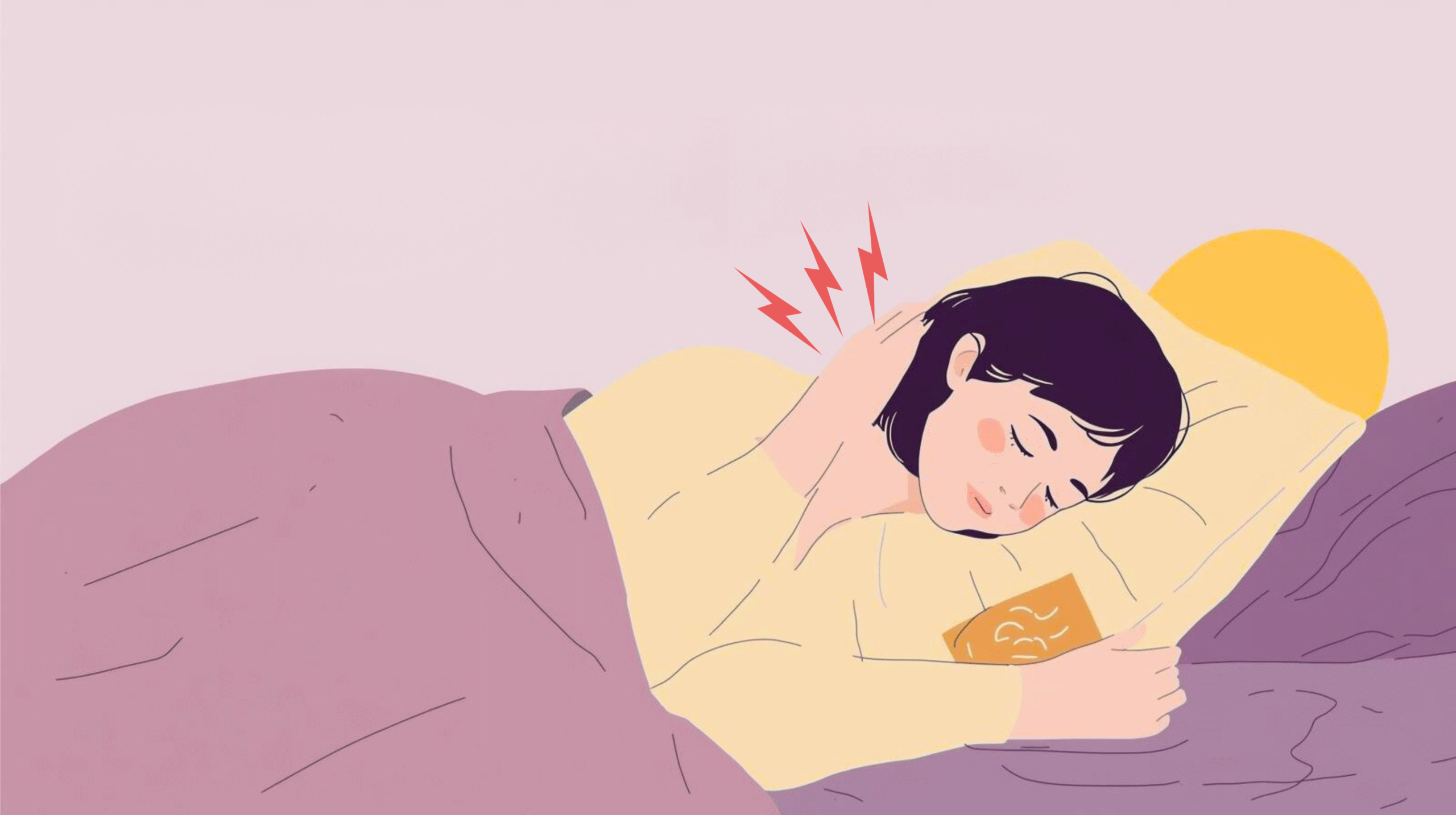 A person sleeping with incorrect neck alignment during sleep, highlighting effects on spinal posture and muscle strain.