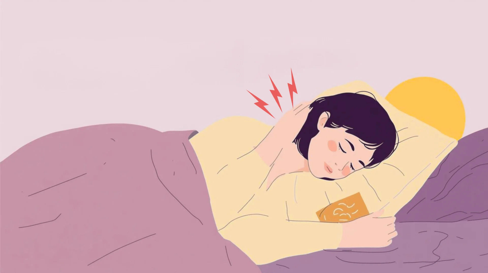 A person sleeping with incorrect neck alignment during sleep, highlighting effects on spinal posture and muscle strain.