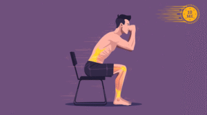 Person balancing on one leg with focused posture, showing muscle activation in legs and core during a simple body test.
