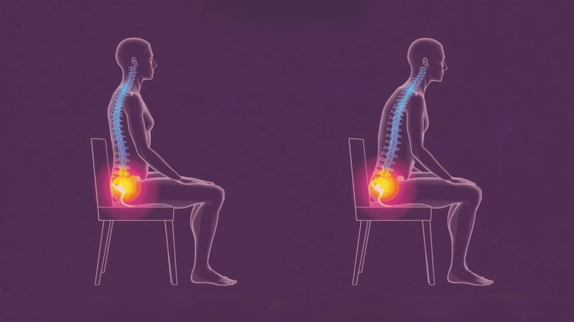 Illustration of pressure distribution on the spine while sitting in different postures
