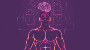 "Illustration of a person standing tall with strong posture, showing a connection between activated muscles and the brain to symbolize confidence.