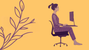 Office chair with a U-shaped coccyx cushion supporting a seated worker, illustrating pressure relief on the tailbone and promoting upright posture.