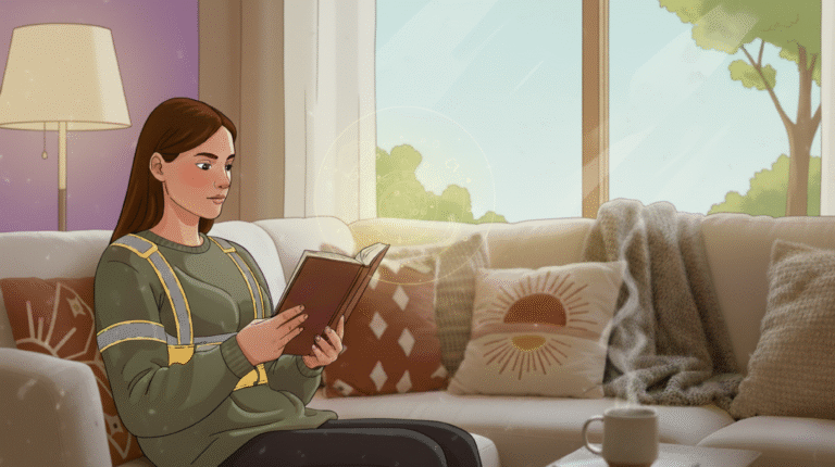 Person sitting upright at a desk wearing a posture corrector belt to improve spine alignment and prevent slouching.