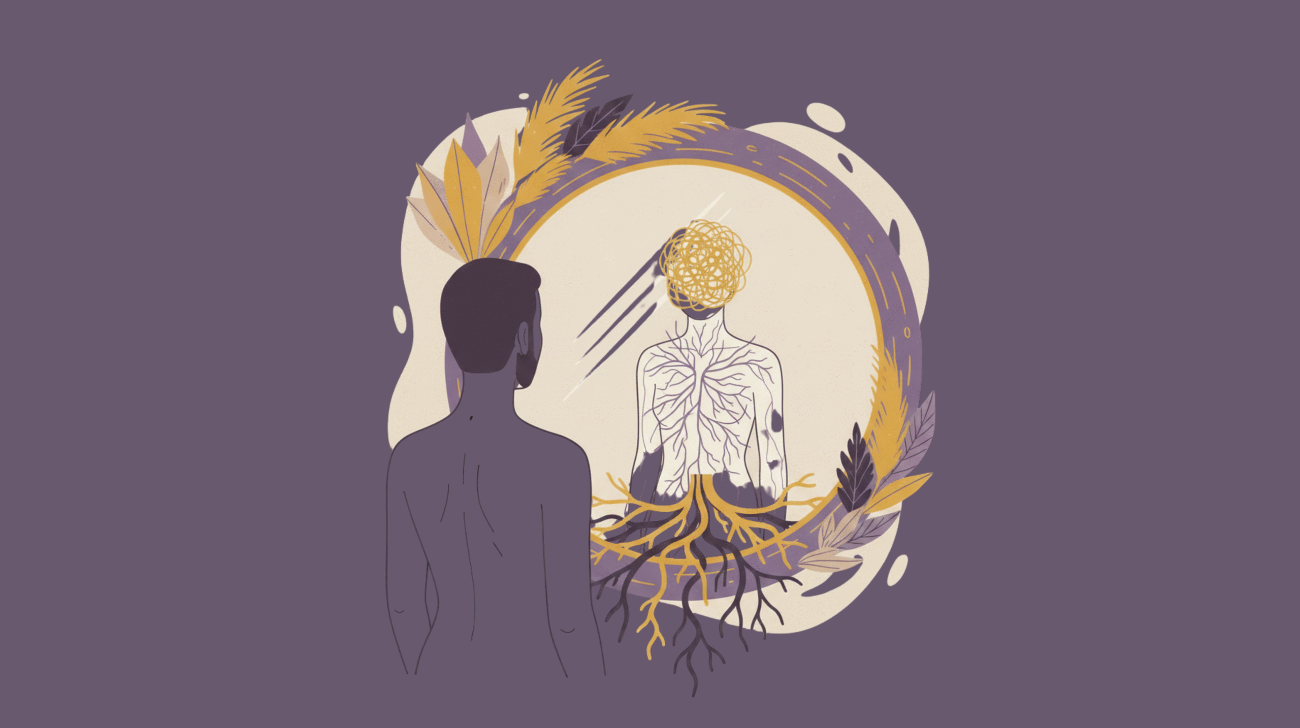 Illustration showing how chronic stress manifests in the body through tension areas like the jaw, neck, shoulders, and hips, represented through a human figure with highlighted zones.