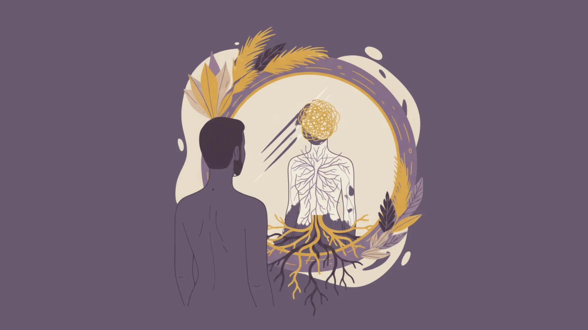 Illustration showing how chronic stress manifests in the body through tension areas like the jaw, neck, shoulders, and hips, represented through a human figure with highlighted zones.