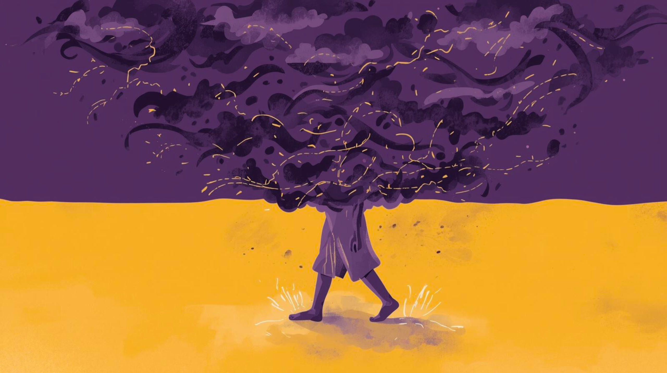 A person walking barefoot on a natural path, focusing on the sensation of their feet touching the ground, symbolizing grounding and mental calm during emotional stress.