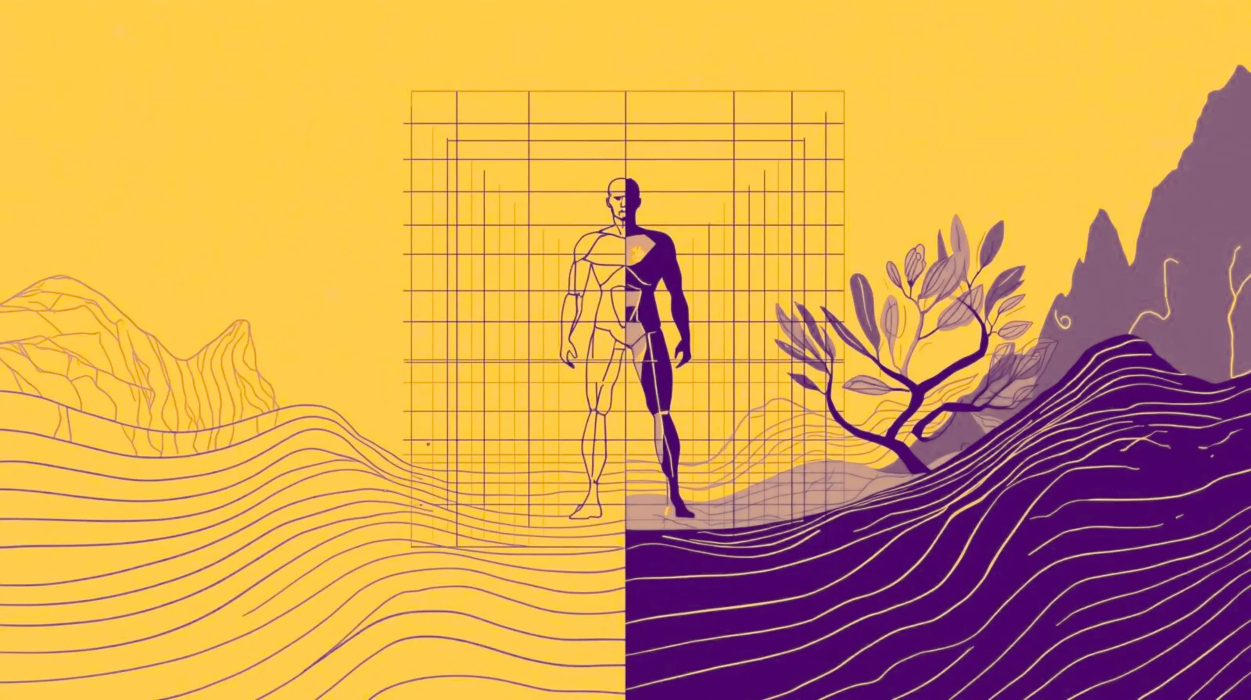 Modern human body illustration showing strength but limited adaptability due to repetitive movement patterns.