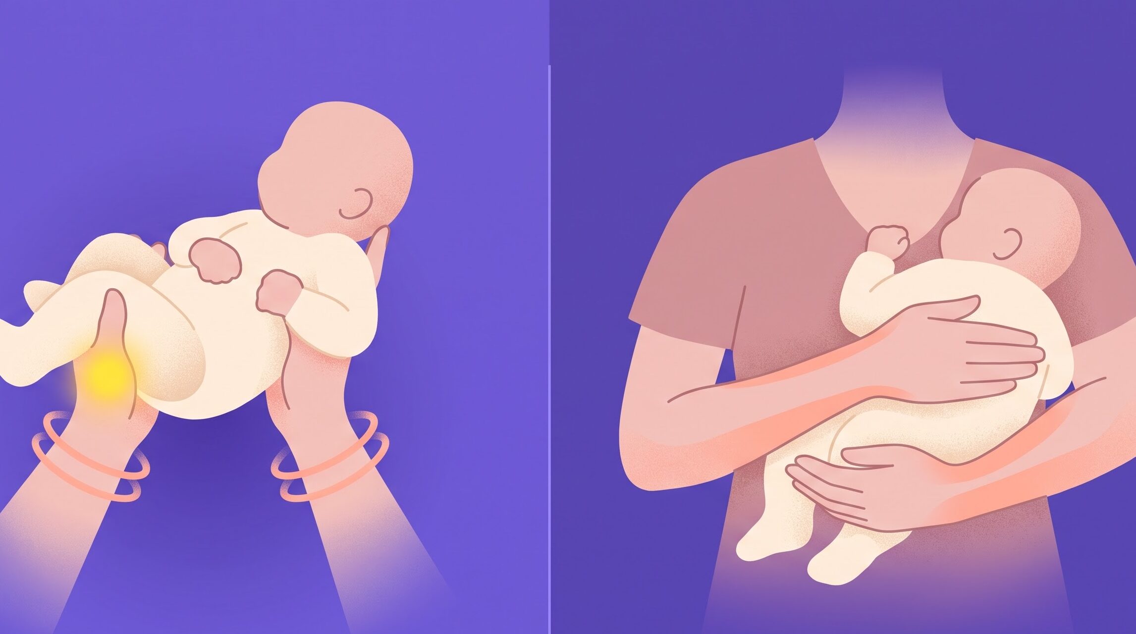 Mother's thumb pain from De Quervain's tendonitis while holding baby and phne