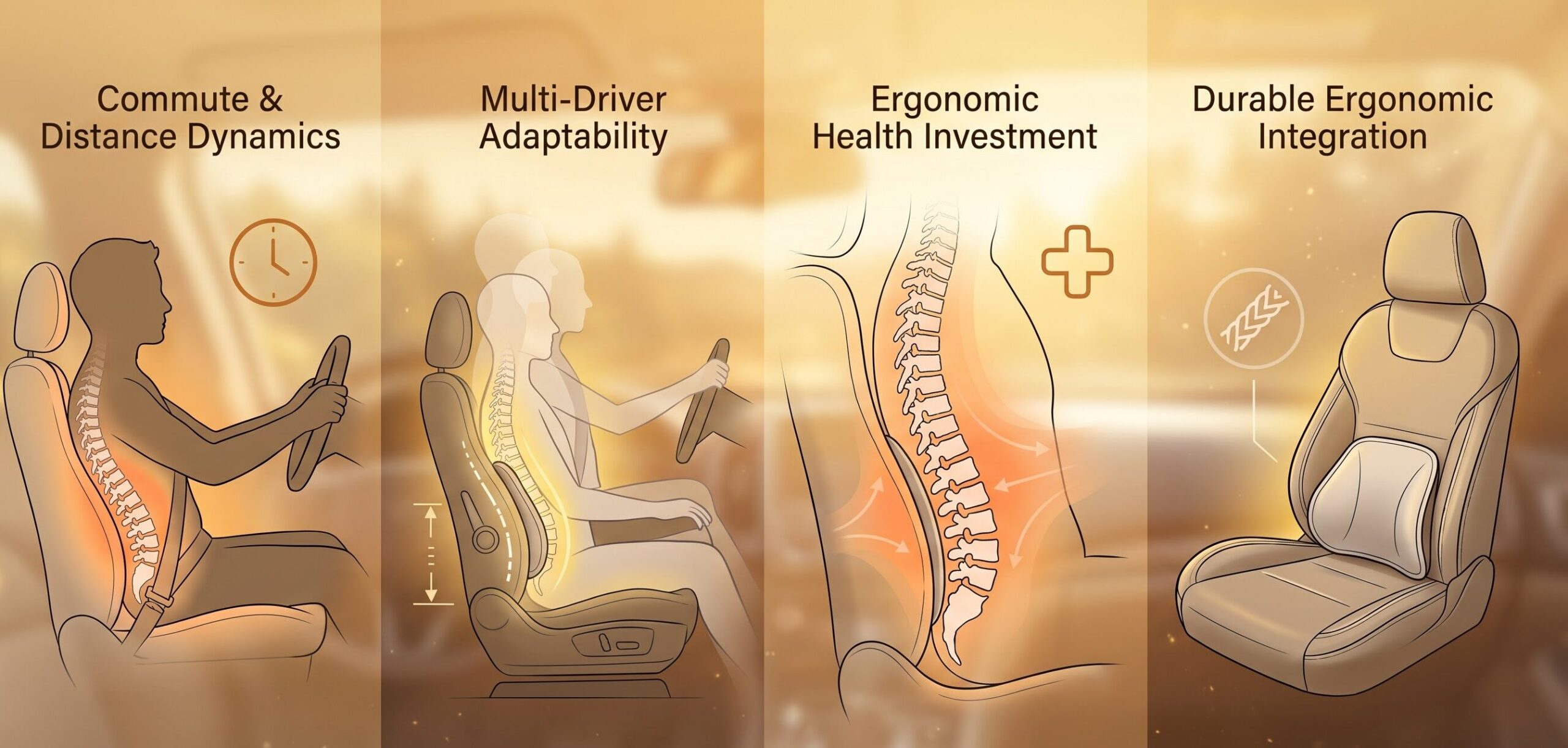 Driver sitting with proper lower back support using a car backrest cushion