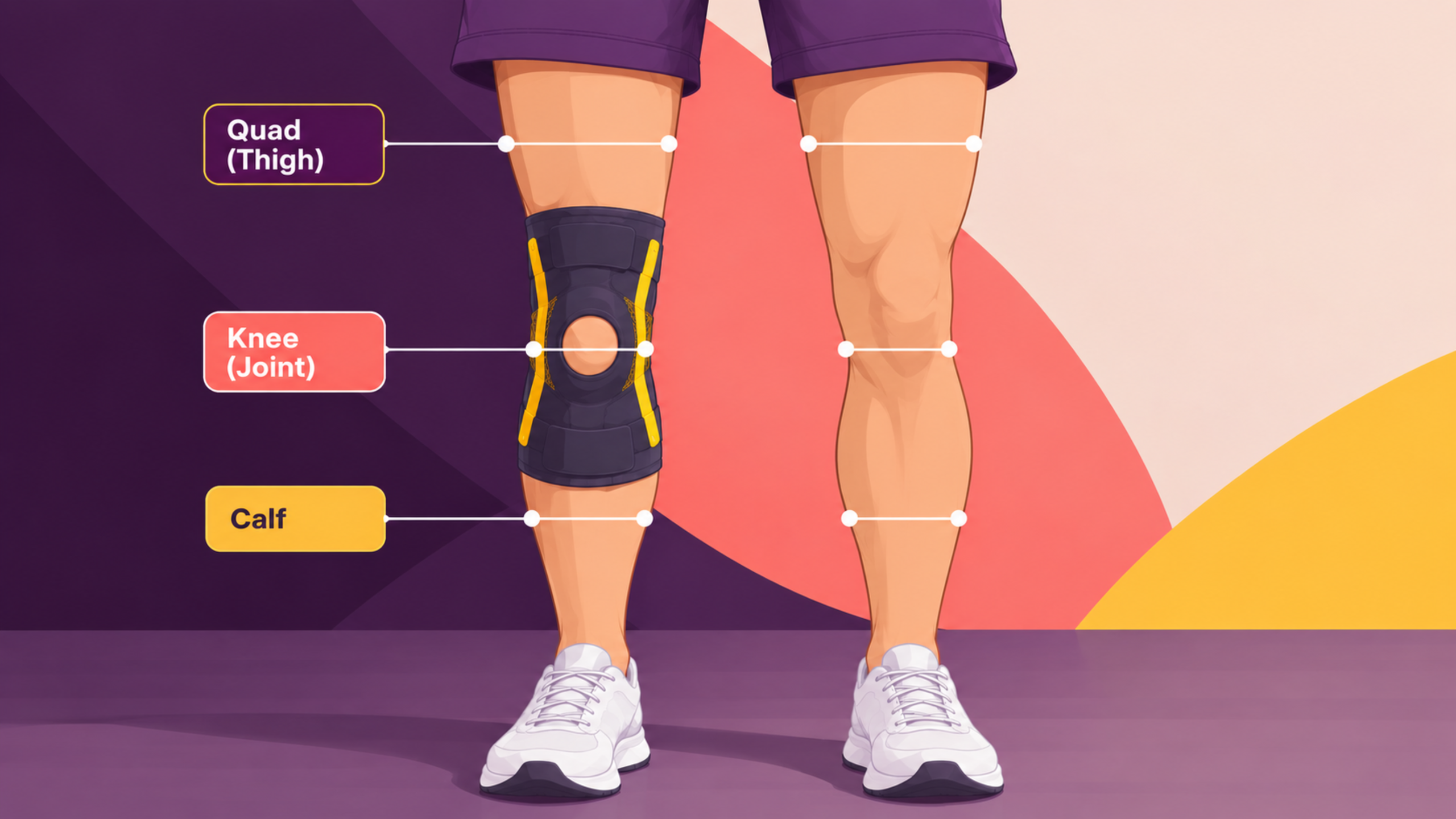 Knee cap for men showing quad, knee joint, and calf differentiation with knee support
